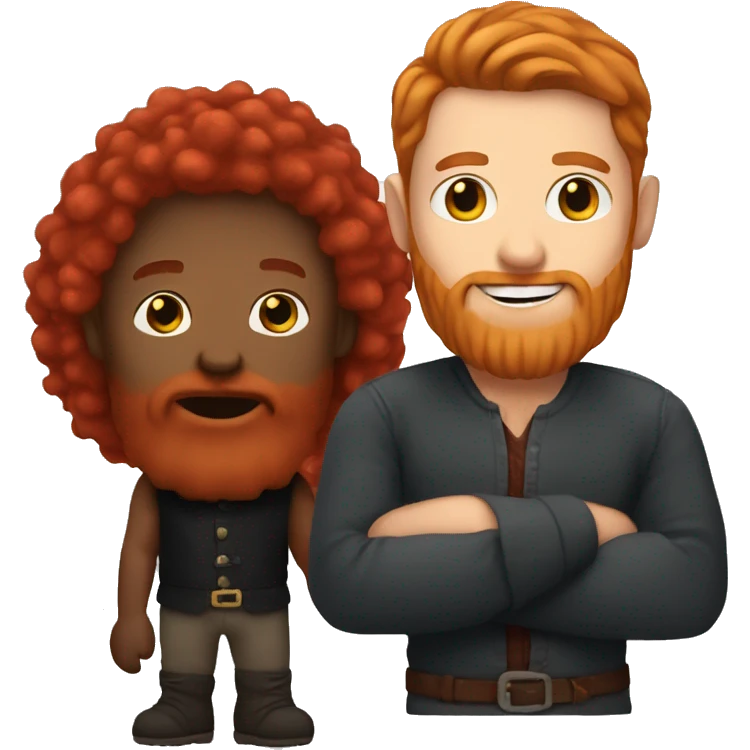 White man with beard and red hair holding a black dwarf emoji