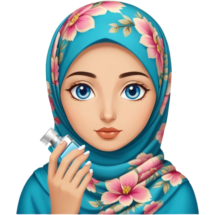 Turkish beautiful finish Konya girl blue eyes with floral hijab smells perfume t emoji