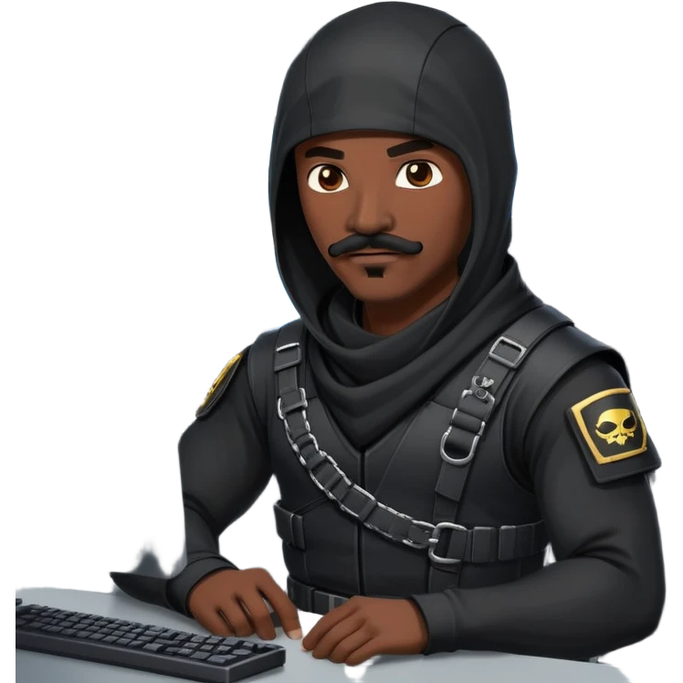 african-american mustache mercenary black asymmetrical ninja hacker terminal command center emoji