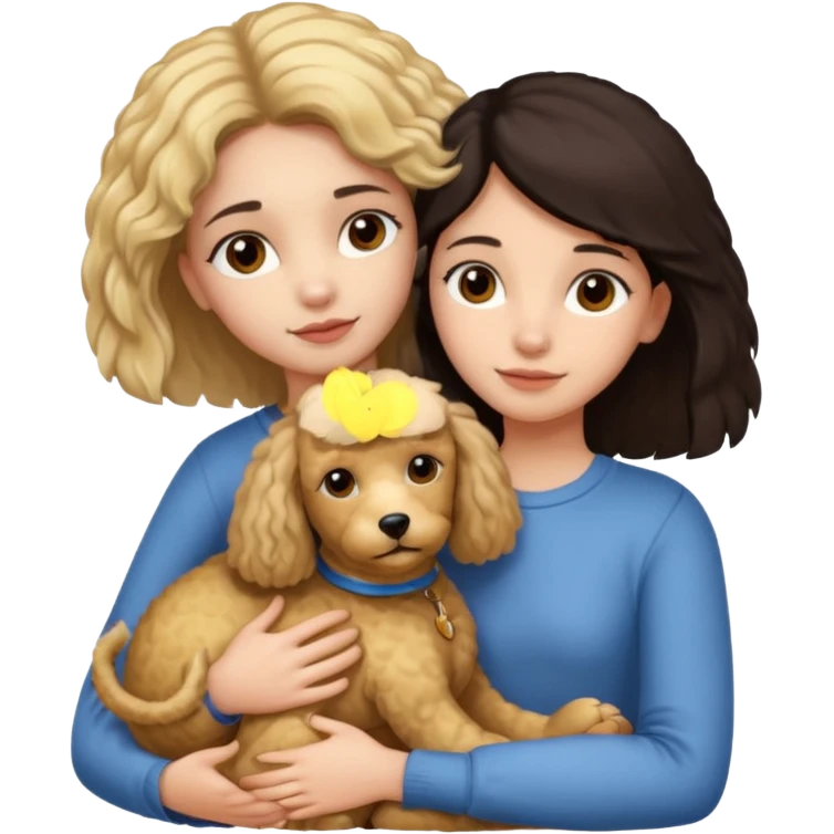 Ludo (ragazza mora capelli lisci) che abbraccia il suo cane leone (un barboncino biondo) emoji