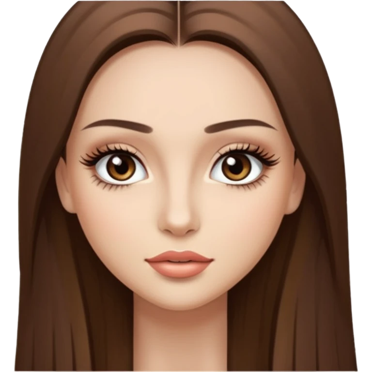 very beautiful girl with long straight brown hair and make-up with very light skin with long eyelashes  emoji