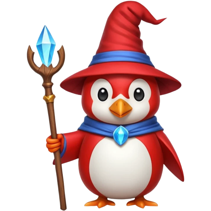 Red penguin wizard with the YouTube logo on top of his staff. emoji
