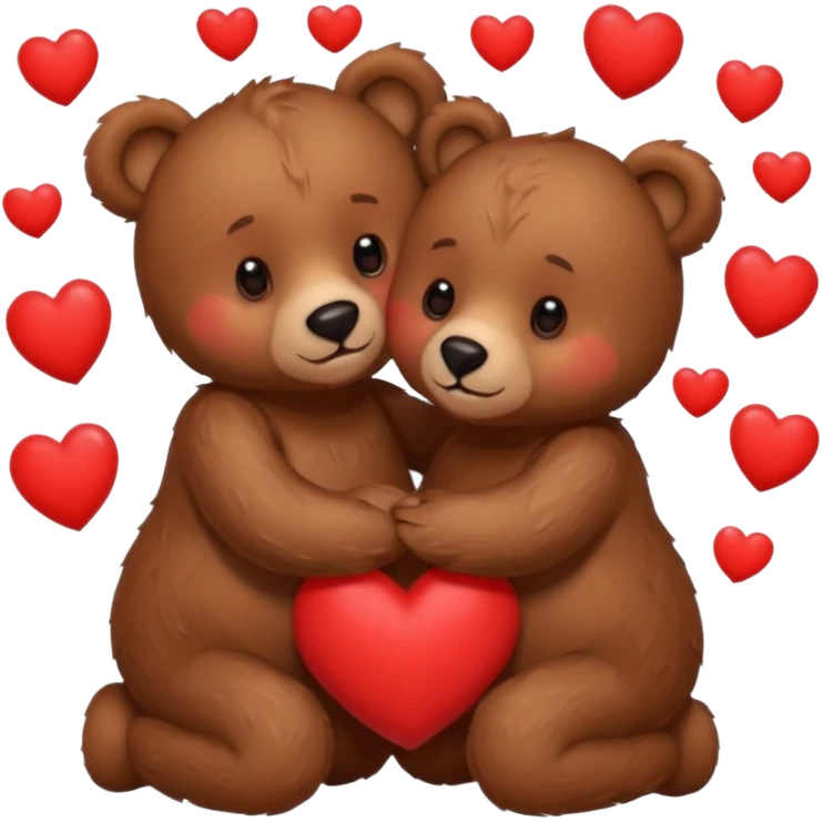 girl bear and boy bear hugging, surrounded by hearts, playful and loving emoji
