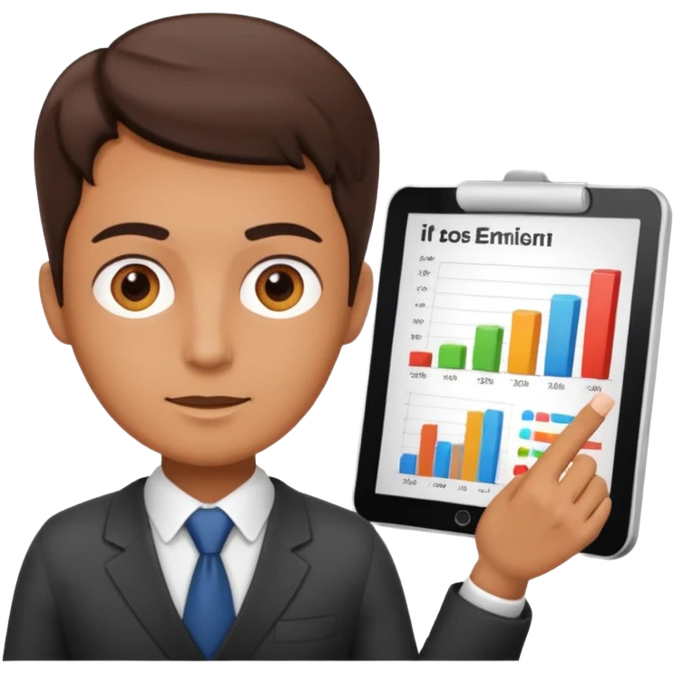 content expert person giving a presentation with charts emoji