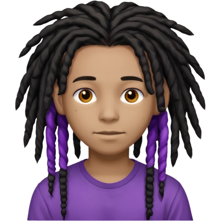 light black teen with black dreads in a middle part with brown eyes and purple shirt emoji