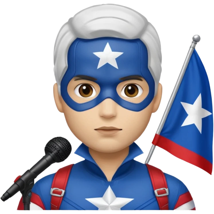 Québécois rockstar w captain america style costume and face paint man w Quebec flag and microphone emoji