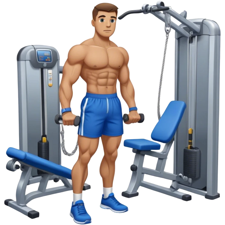 standing fit man with blue shorts cable-machine-exercise emoji