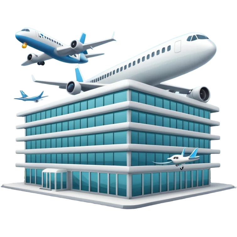 3d terminal building, planes emoji