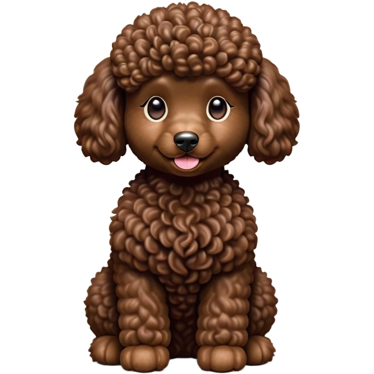 cinematic-[poodle]-realistic-full-body-sitting-emoji,-tail-resting-loosely-beside-its-paws,-head-tilted-dramatically, -curly-[chocolate]-fur,-simplified-yet-realistic-focused-features,-highly-detailed,-glowing-with-an-almost-sarcastic-glow emoji