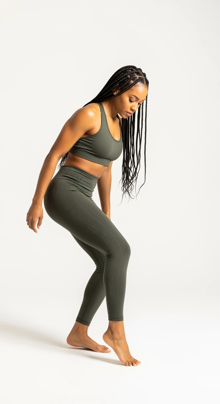 donna fitness con gambe stanche la sera, isolata su sfondo bianco emoji