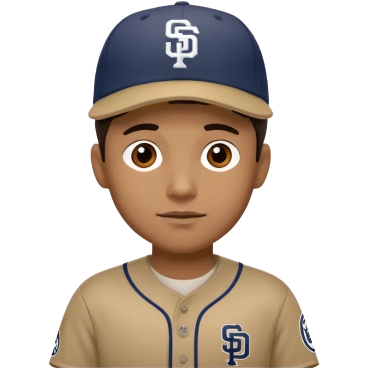 Man with dark hair short with a brown baseball cap and brown jersey with the padres team colors and logo.  emoji