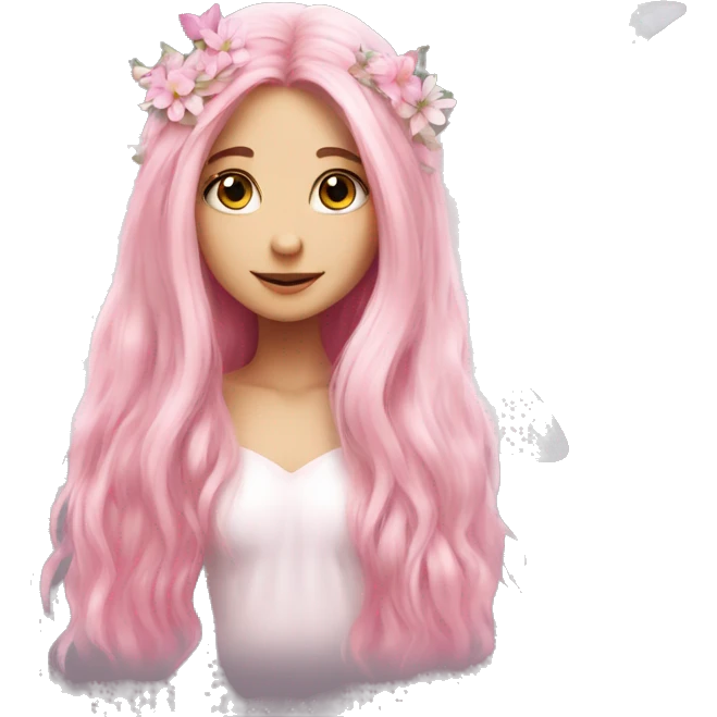 Beautiful, flower, fairy, pink, white, long hair, wings emoji