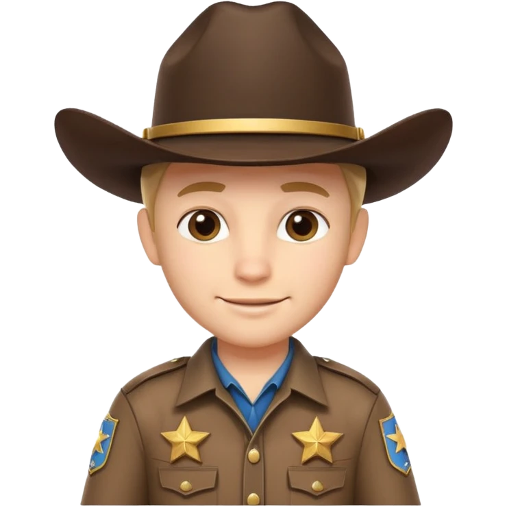 cute sheriff cowboy portrait, head and shoulders only, cowboy hat, sheriff badge on chest, confident smile, western uniform collar, 3D cartoon, mobile game icon style, clean background, no text, no watermark
 emoji