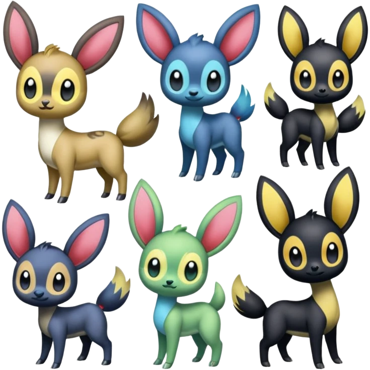 Colorful Exotic Meloetta-Skiddo-Umbreon-Stitch-Fakémon-creature-hybrid emoji