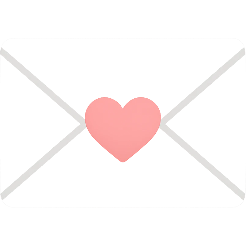 white envelope with a heart seal in the center, flat color icon style emoji