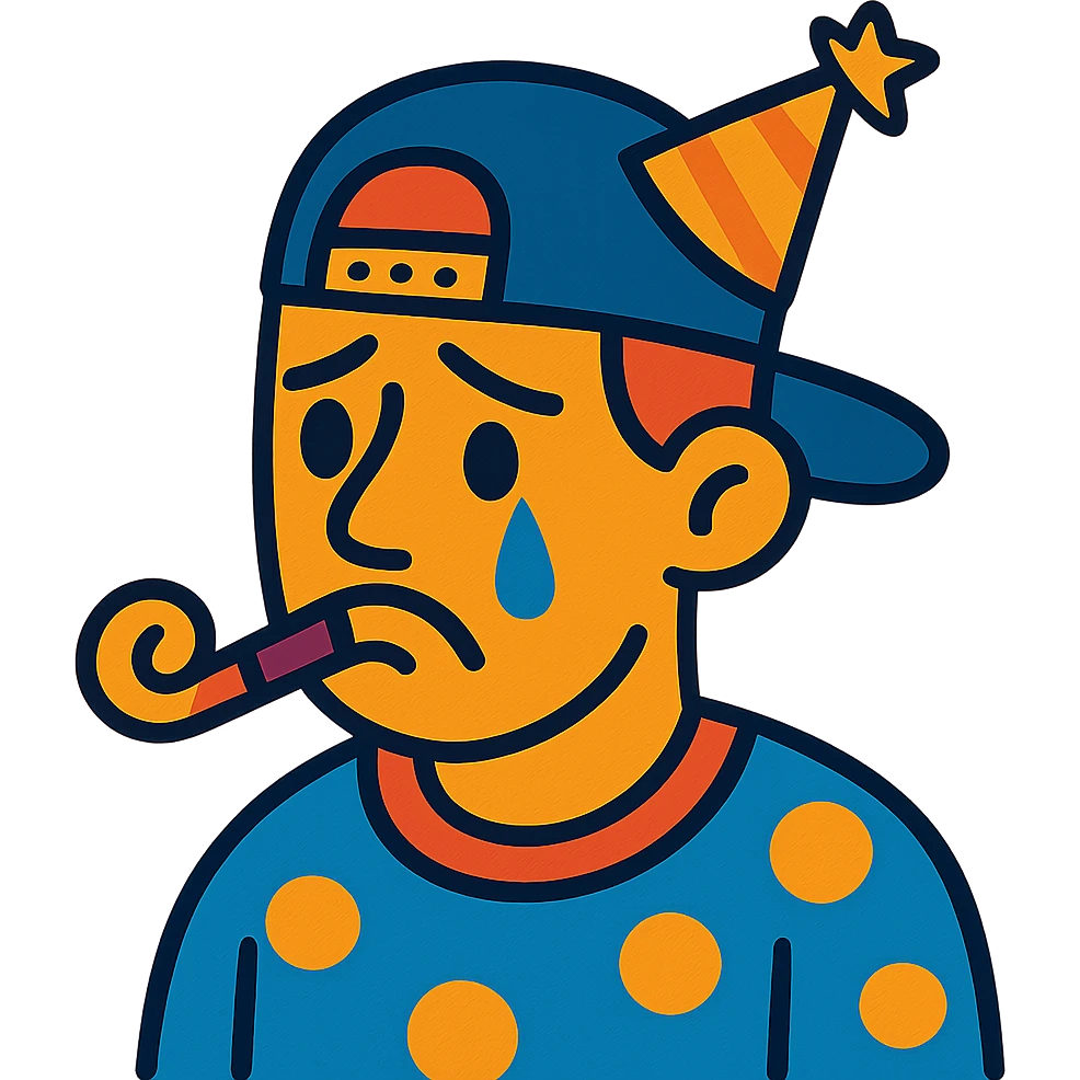 sad party guy with a snapback hat emoji