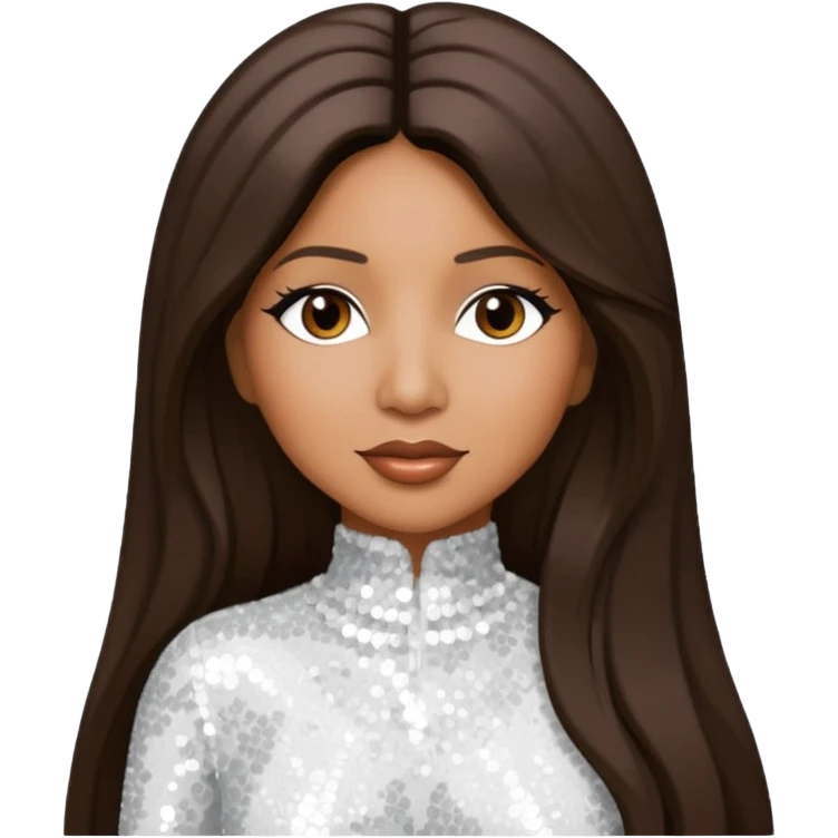 Toni Braxton with long dark brown hair, white sequin outfit emoji