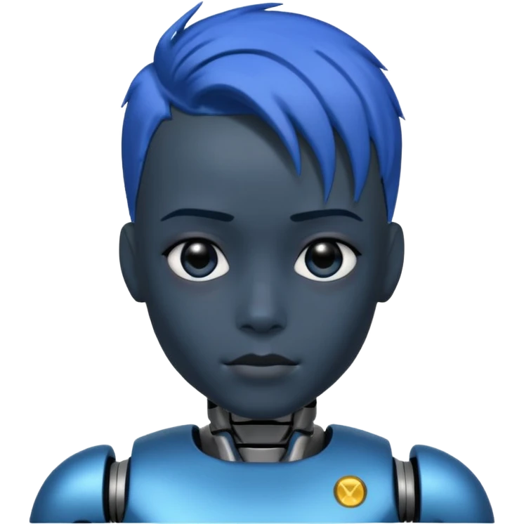 A robot boy with blue hair black emoji