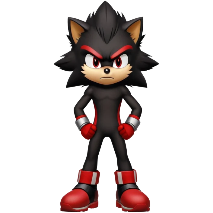 Angry Shadow the Hedgehog with black fur, red stripes, hover shoes, and arms crossed emoji