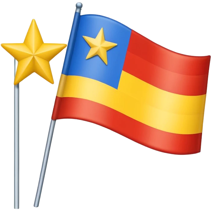 A flag with nine horizontal stripes, alternating red and yellow, starting and ending with yellow. On the left side, a blue triangle pointing to the center, with a white five-pointed star inside. emoji