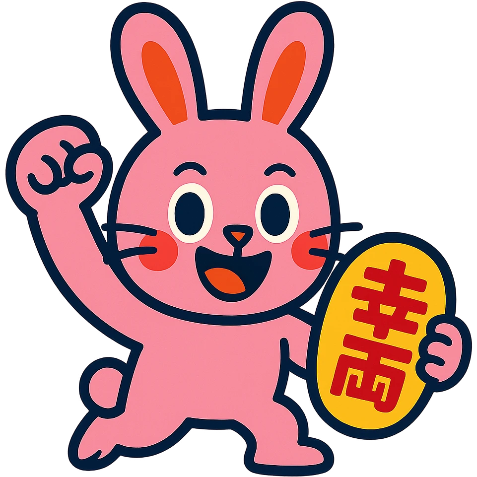 pink bunny holding lucky charm and pumping fist, vibrant-toon style emoji