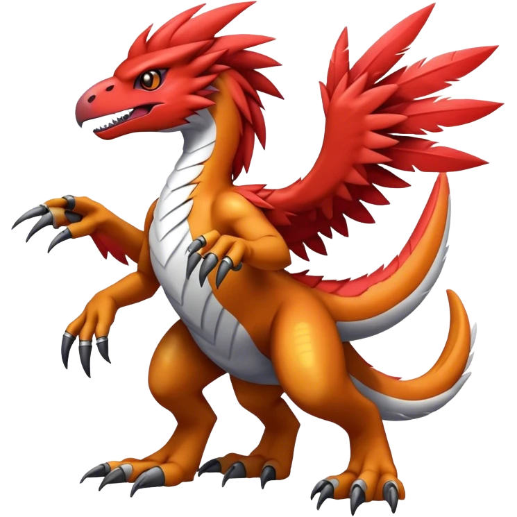 Furry feather-mane Cool Edgy shiny Digimon-Fakemon-Guilmon-Velociraptor full body   emoji