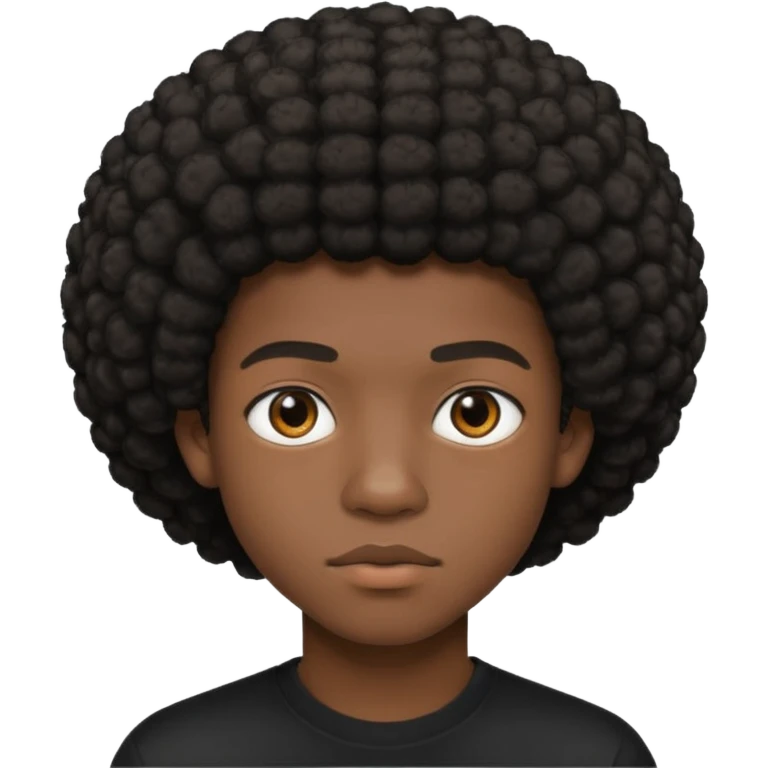 Une homme de 17 ans il a la peau noir foncé , des lèvres pulpeuses et un regard nonchalant. Il a un petit afro taper emoji