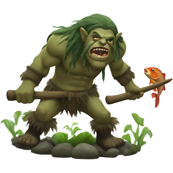 A forest troll fighting a fish man  emoji