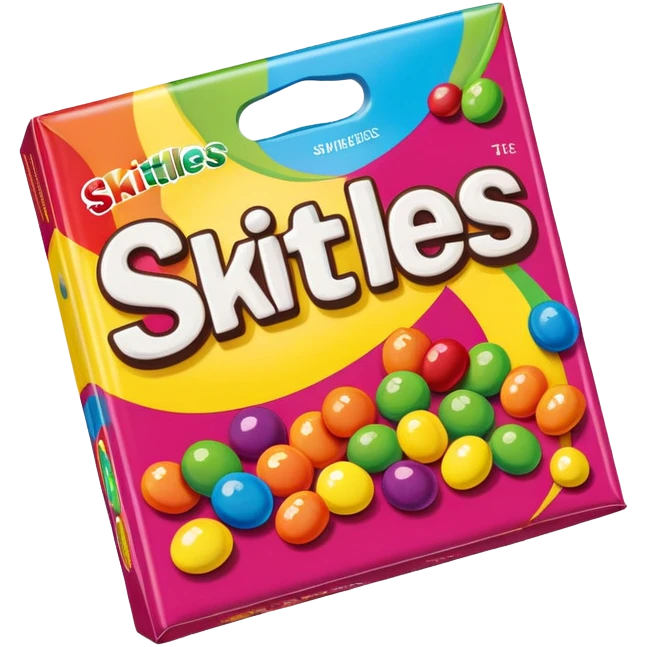 A colorful Skittles candy package, rainbow packaging, minimalist design, sealed package without any visible candies emoji