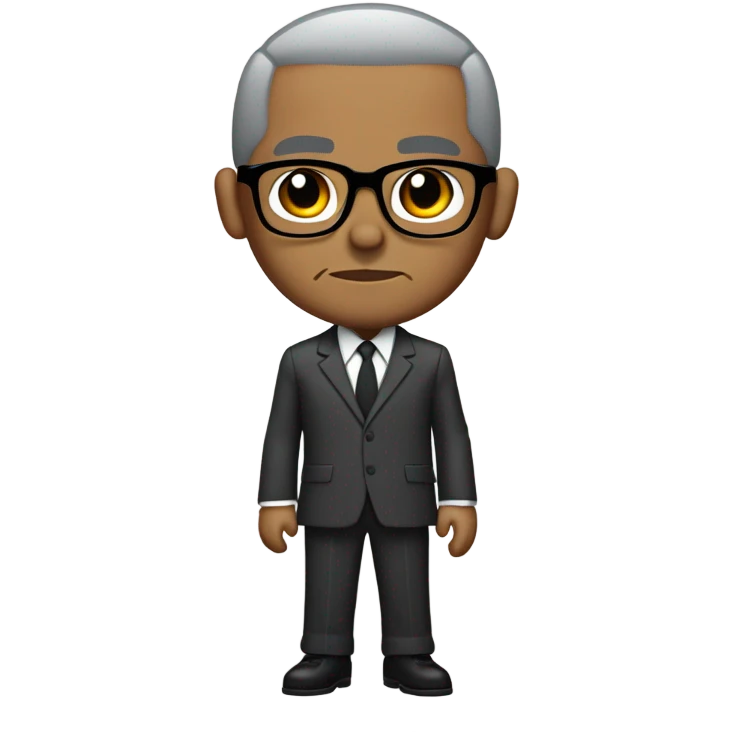 Malcolm x  with small round face and suit and glasses and buzz cut and small black eyes and small gray beard and small black eyes and wrinkled forehead emoji