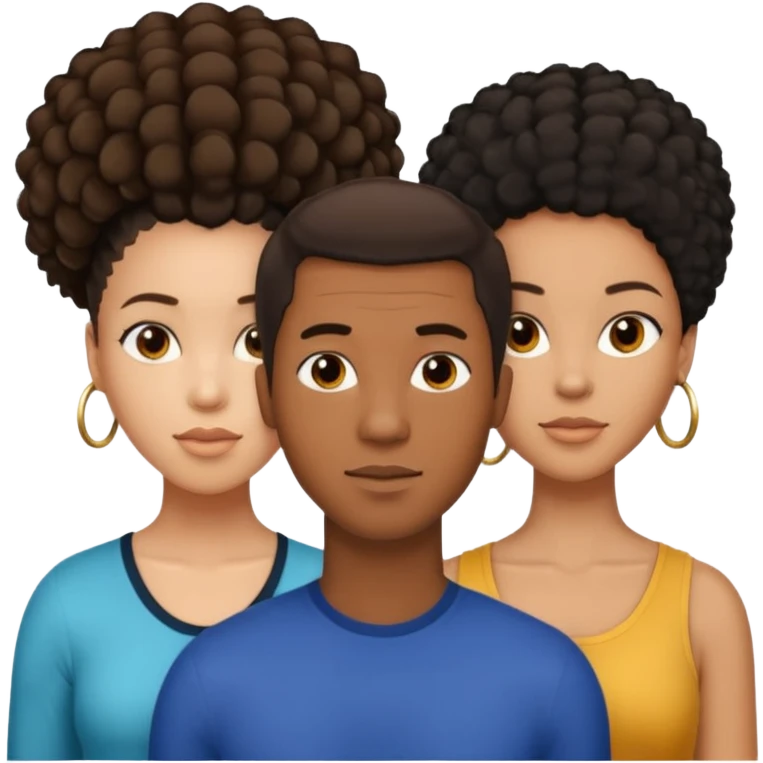 biracial half white half black American man with short brown hairwith two black african women both are African one is light skin black and one is medium tone black with african hair styles emoji