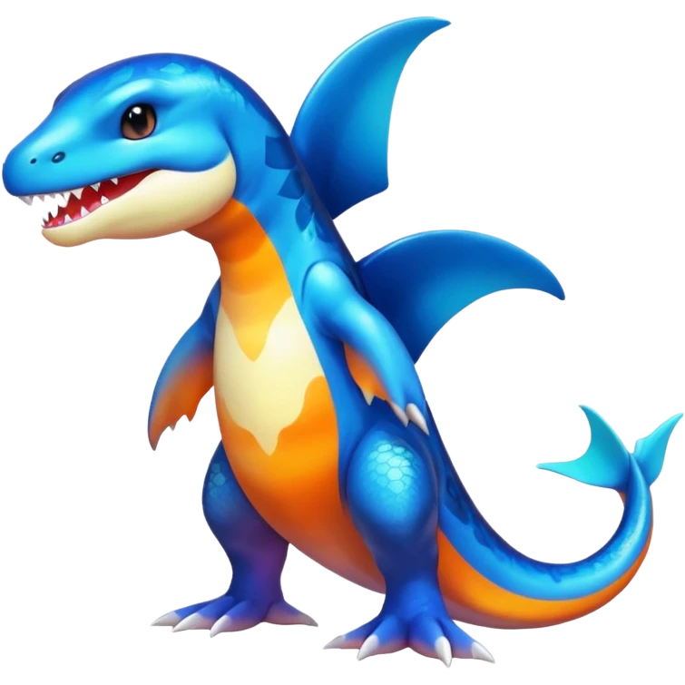 white blacks colorful gradient shiny glossy Fakémon-Digimon-orca-reptile-charizard-feraligatr-lizard-creature-hybrid (full body) emoji