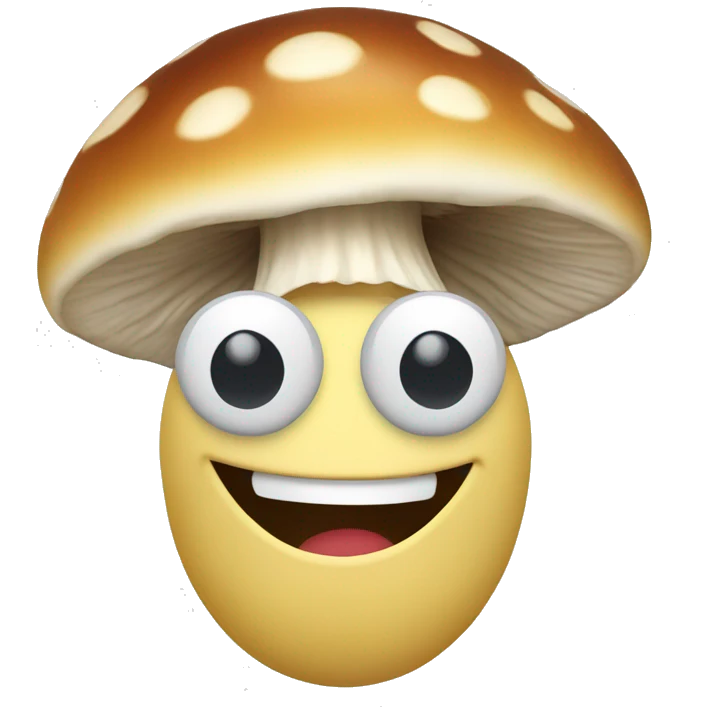 smiley face laughing with a mushroom instead of hair emoji