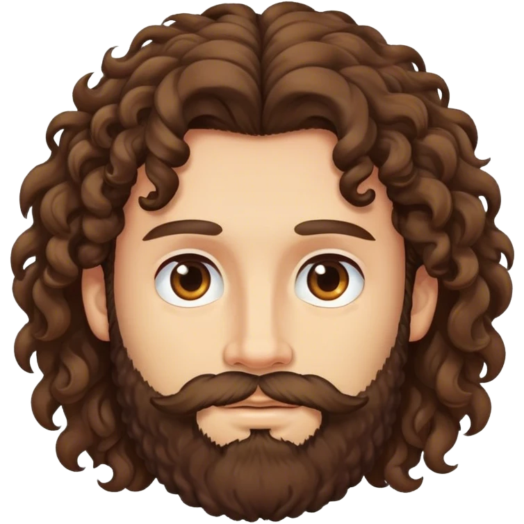 Long haired curly brunette man with beard emoji