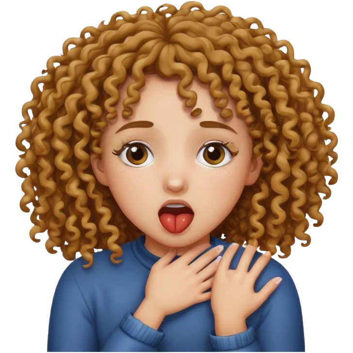 Mixed curly haired girl choking herself with her own hands  emoji