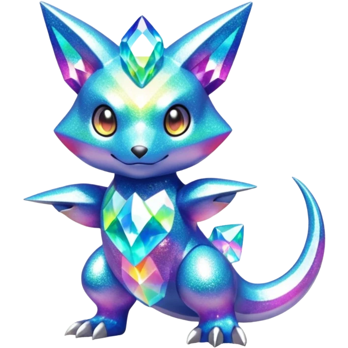 Glitter-dusted Crystaline Light-refracting Prismatic Pokémon-Fakémon-Digimon-Creature, (full body) emoji