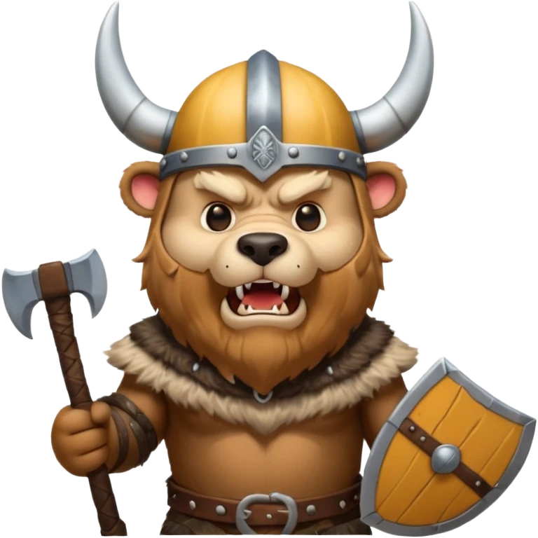 Viking Bear wearing horned helmet growling. holding axe emoji
