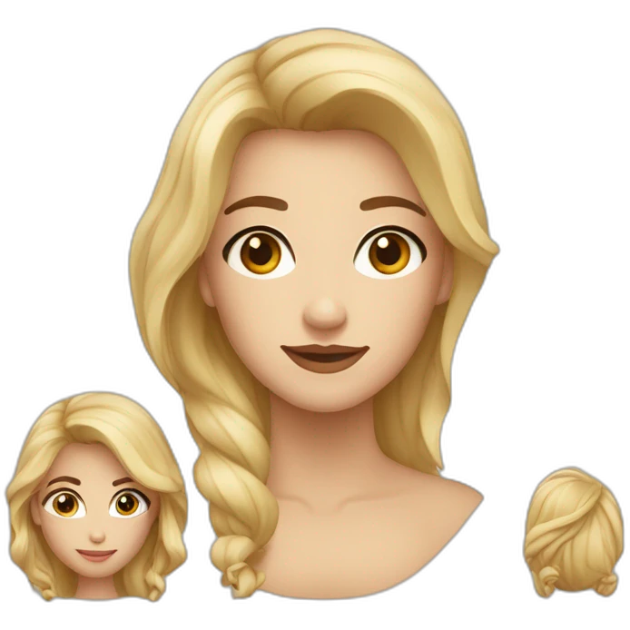 Femme blonde avec les yeux marrons et sa fille brune avec les yeux marrons emoji