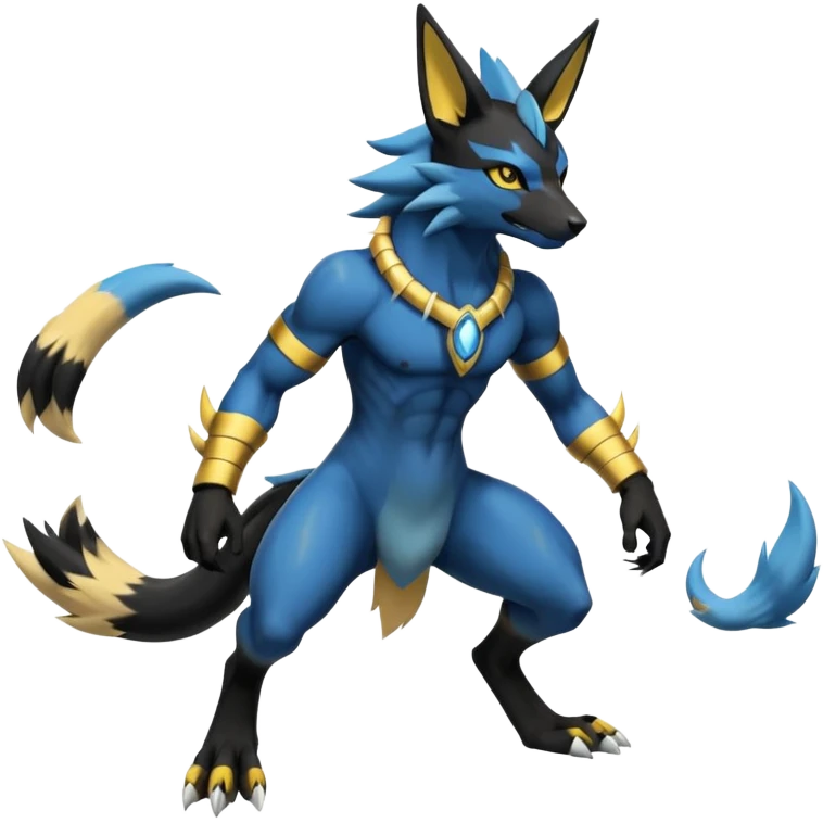 Zeraora-Anubis-Lucario-Umbreon-Renamon-hybrid-fusion-Fakémon-Pokémon-Digimon-creature (full body) emoji