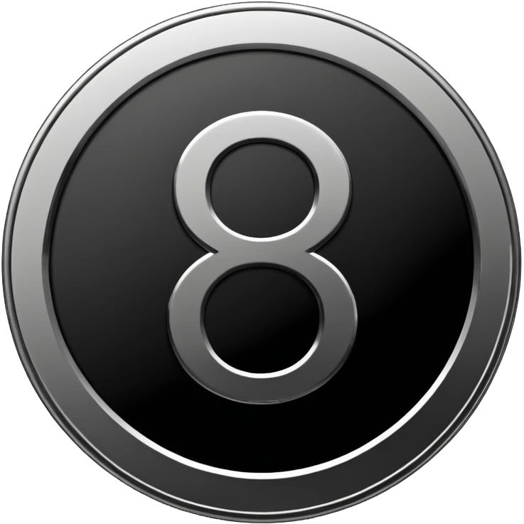 Emoji icon of a metal coin with engraved number 8, minimalist style, isolated, only black color emoji