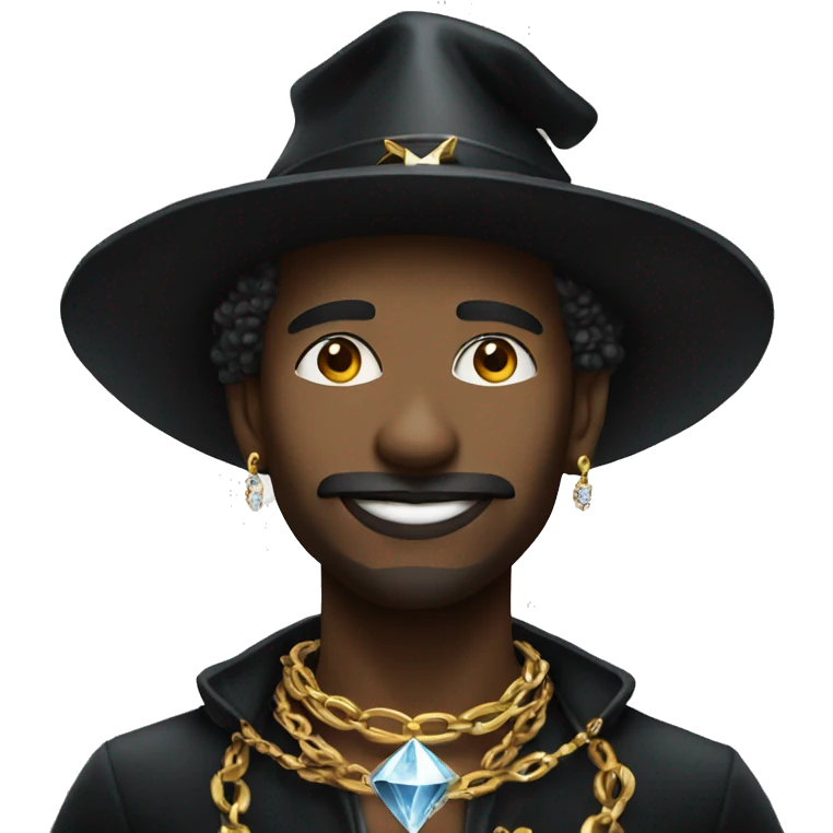 rich black magician, wearing diamond chains emoji