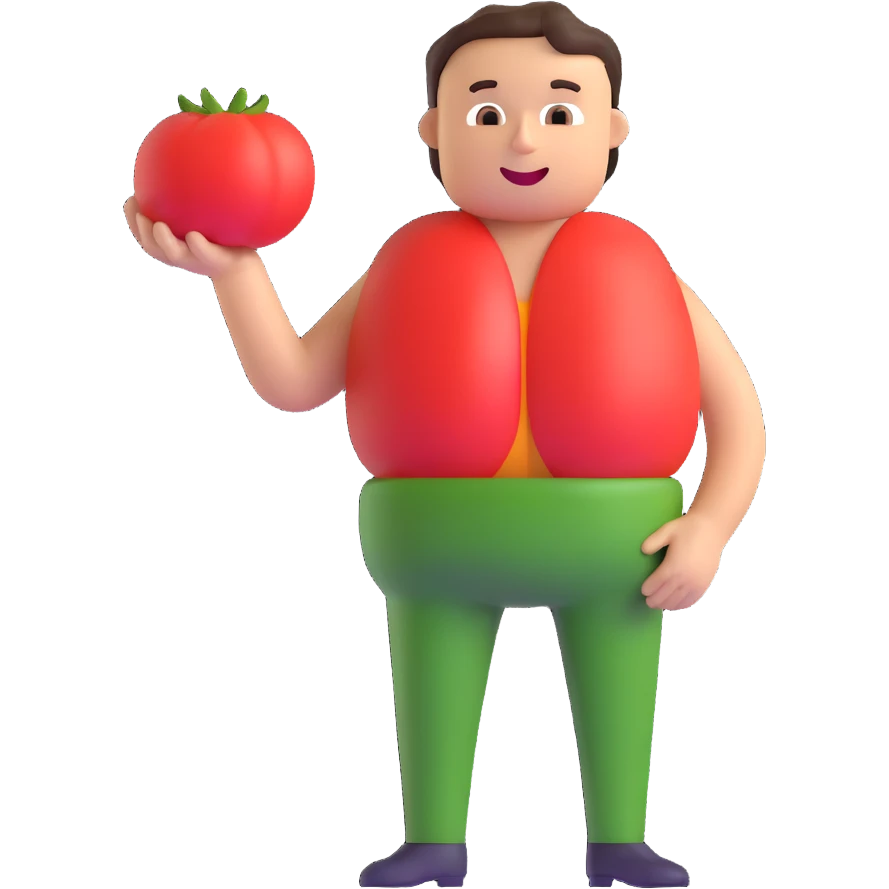 man with tomato replacing his midsection emoji