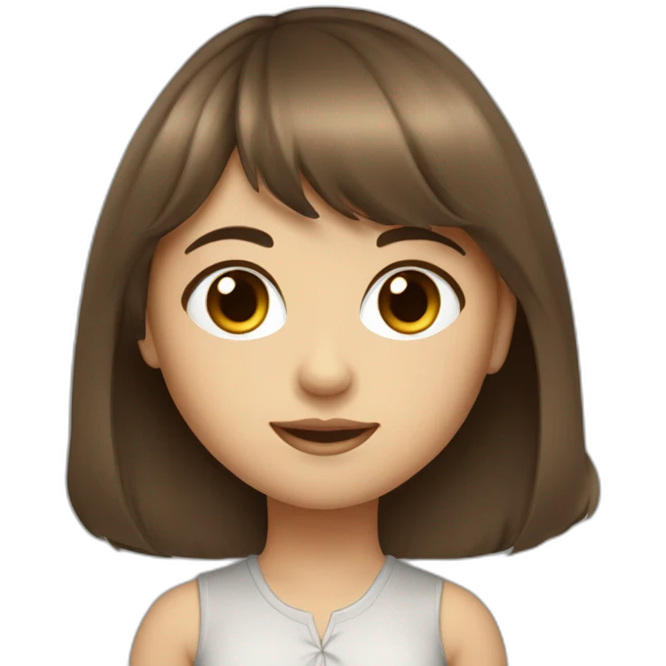 girl middle-length brown hair with bang fair skin brown eye emoji