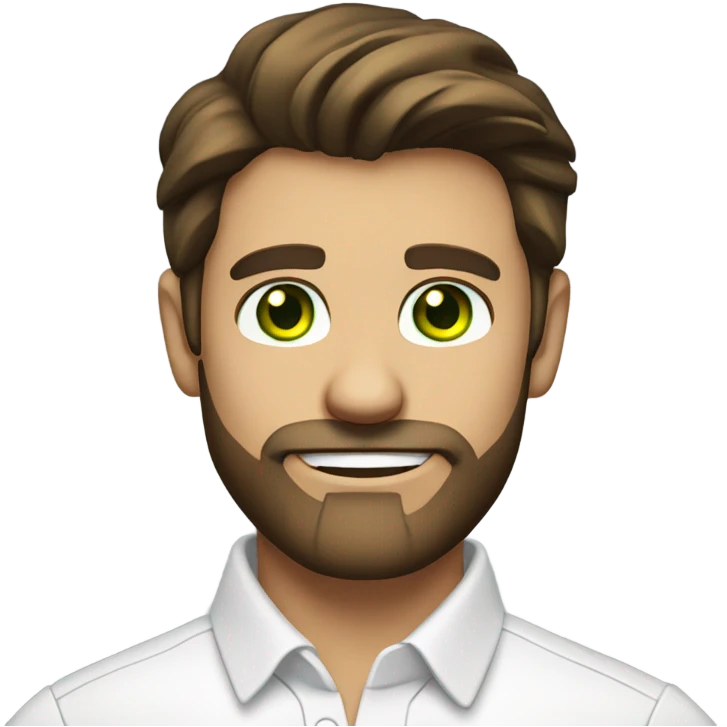 handsome optimist brunette man and beard green eyes wearing white button down shirt  emoji