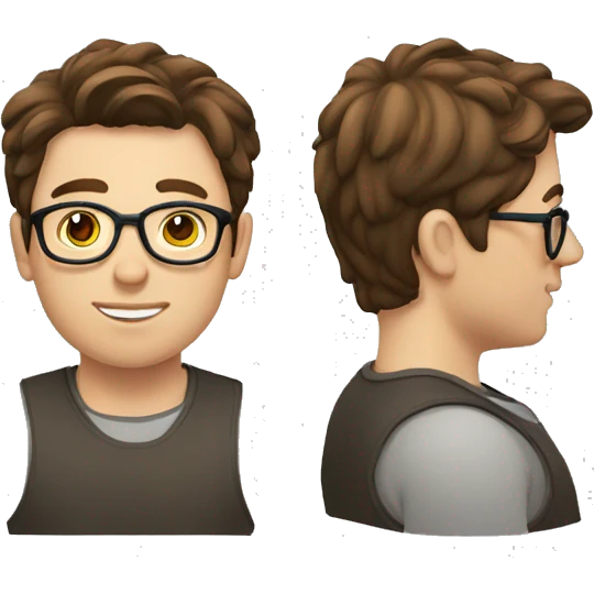a young man with a fatter face, fair skin, brown hair and glasses emoji
