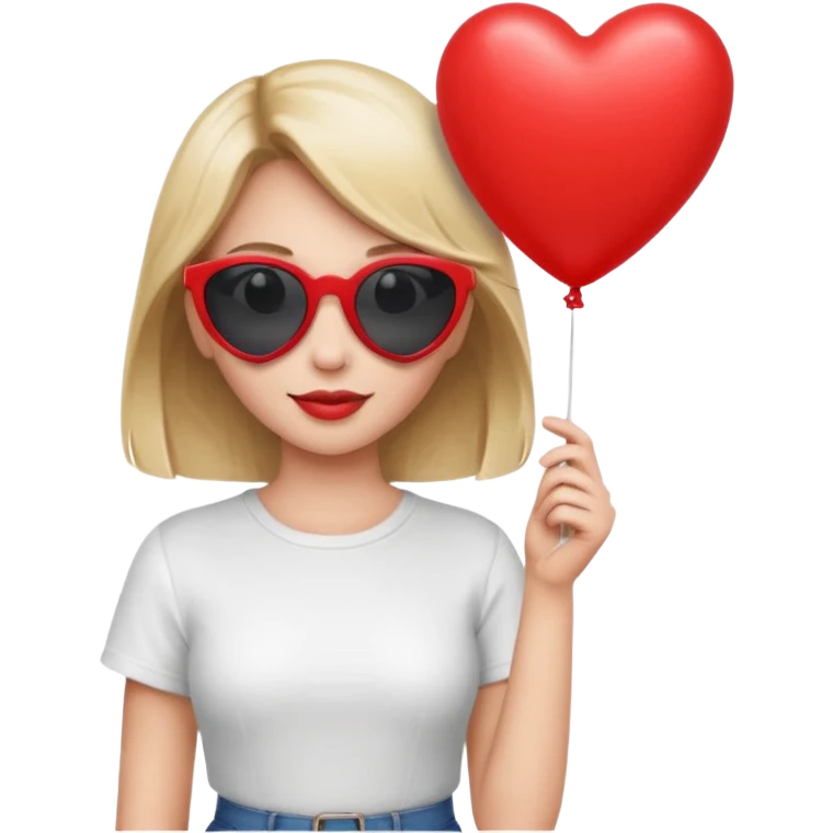 girl with sun glasses holding red heart balloon emoji