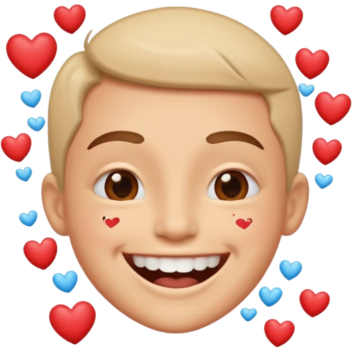 Una cara con una sonrisa tan amplia que la mitad inferior parece salirse del círculo del emoji. Se puede añadir un efecto de "espray" de pequeñas partículas de alegría (como mini-corazones o destellos) que salen de la boca. emoji