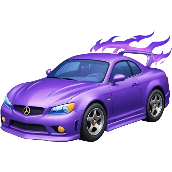Purple car drifting with navy blue flames coming out of the rear tires. emoji