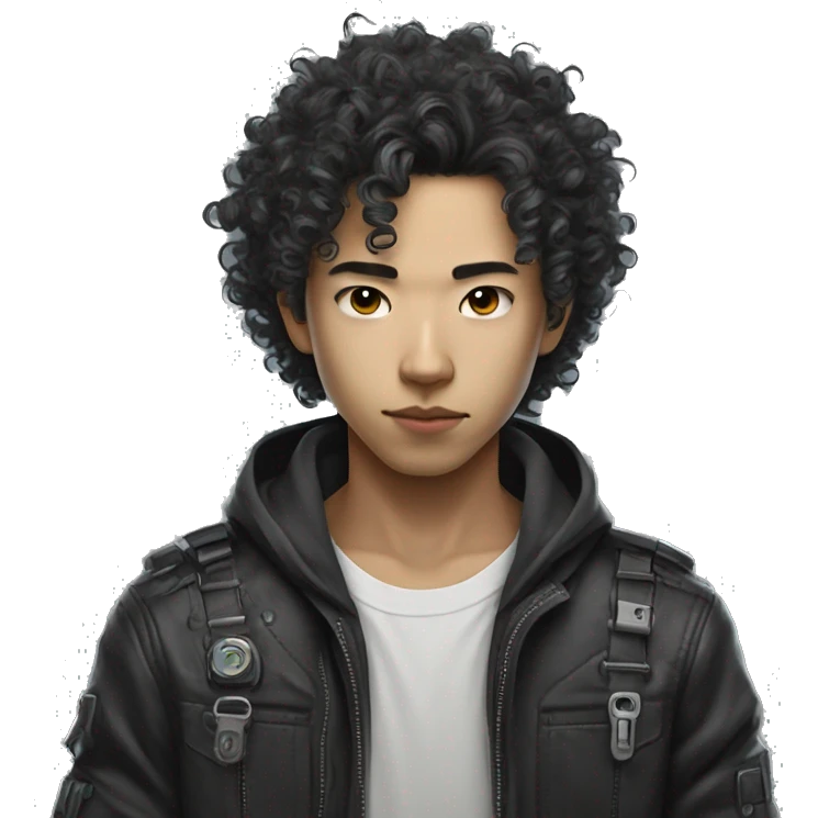 Curly Hair Cyberpunk Young Asian Man emoji