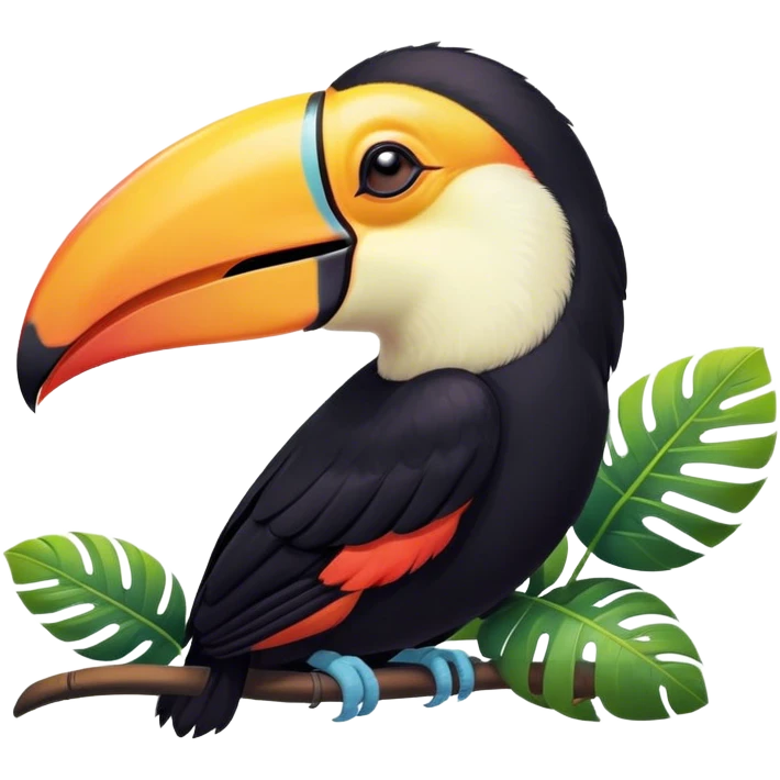 Meme-Worthy cute Sleeping Toucan Portrait Emoji, Head resting peacefully with a contented smile, showcasing a vibrantly colored beak and eyes gently closed in serene slumber, Simplified yet comically adorable features, highly detailed, glowing with a soft, drowsy tropical light, high shine, relaxed and utterly lovable, stylized with an air of playful laziness, bright and heartwarming, soft glowing outline, capturing the essence of a sleeping toucan that feels destined to become the next viral icon of adorable rest! emoji